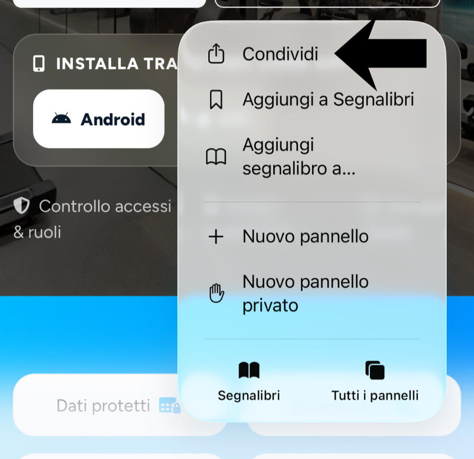 Tasto Condividi evidenziato in Safari su iPhone