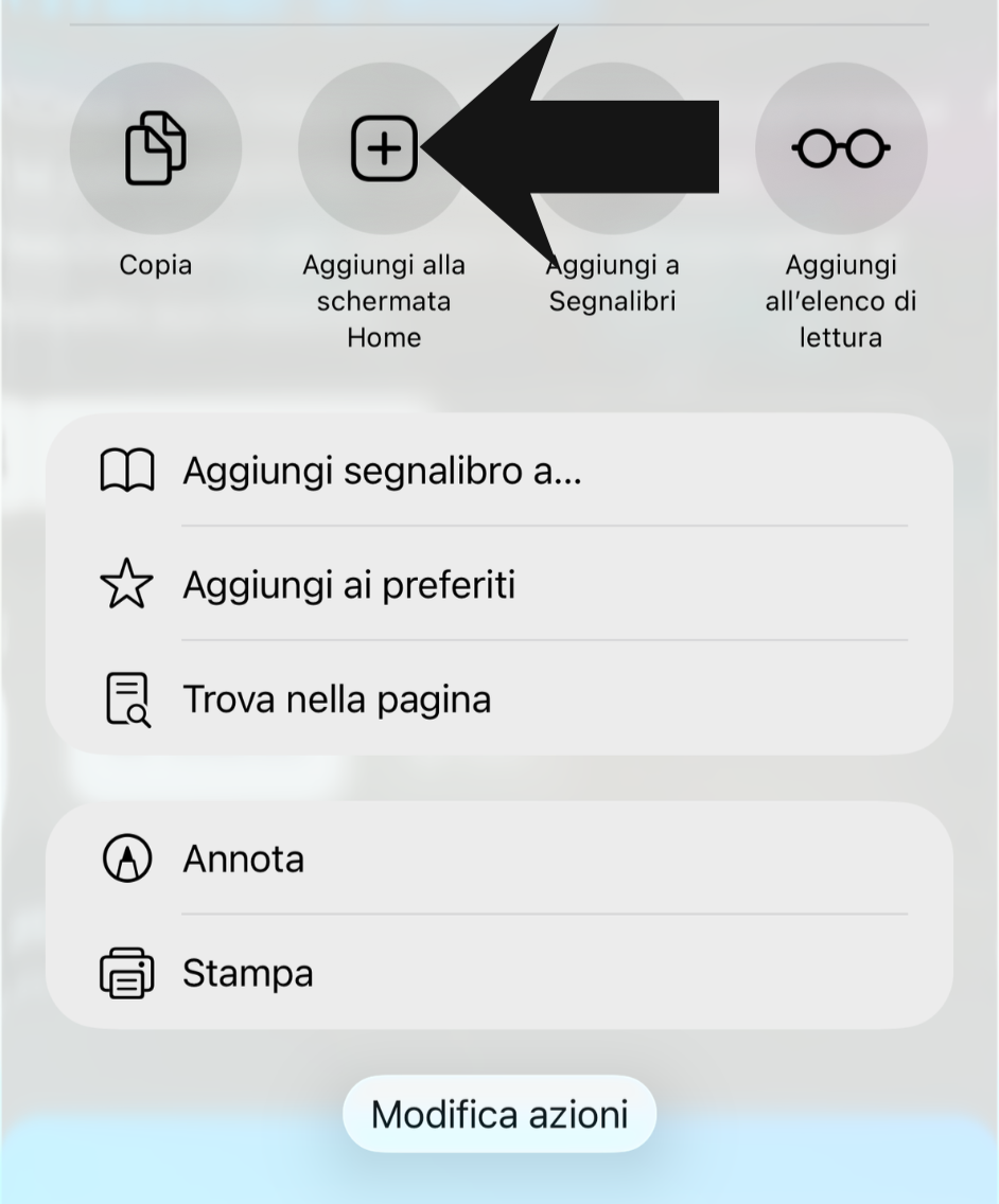 Voce Aggiungi alla schermata Home nel menu di Safari